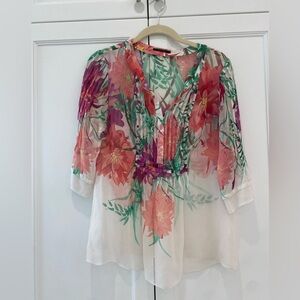 Elie Tahari sheer floral blouse